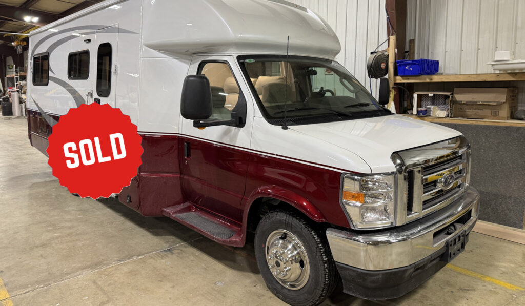 Red and white class B+ Motorhome